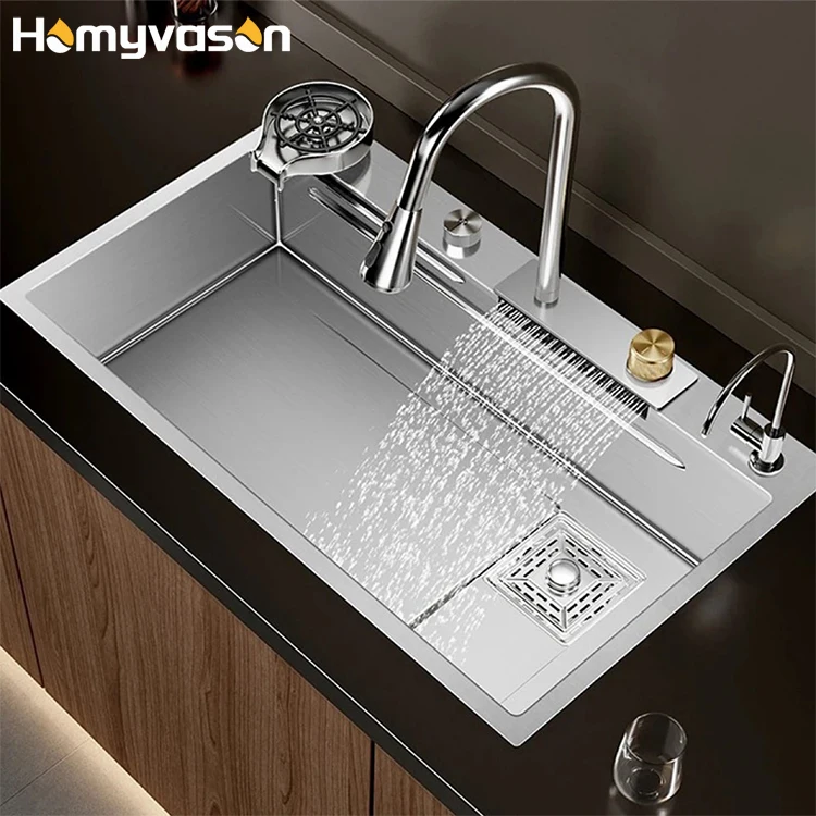 

Brushed Silver 304 Stainless Steel Kitchen Sinks Modern Dishwasher 3.0+0.7mm Thickness Faucet Bathroom Sink