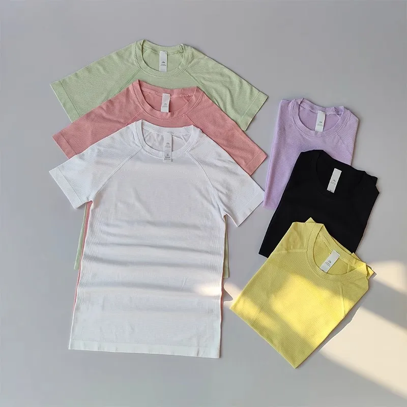Damen Yoga-Top Nahtlose Sport-T-Shirts Fitnesskleidung Kurzarm Yoga-Shirt Gym-Top Lauf-Activewear Sport-Top – Detail 2