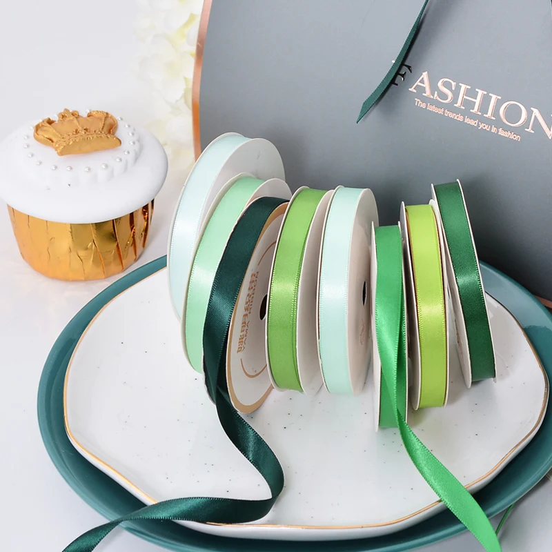 YAMA Single Face Satin Ribbon 6 9 13 16 19 22 mm Ribbons 100yards Light Green for Party Wedding Decoration Handmade Rose Ribbons