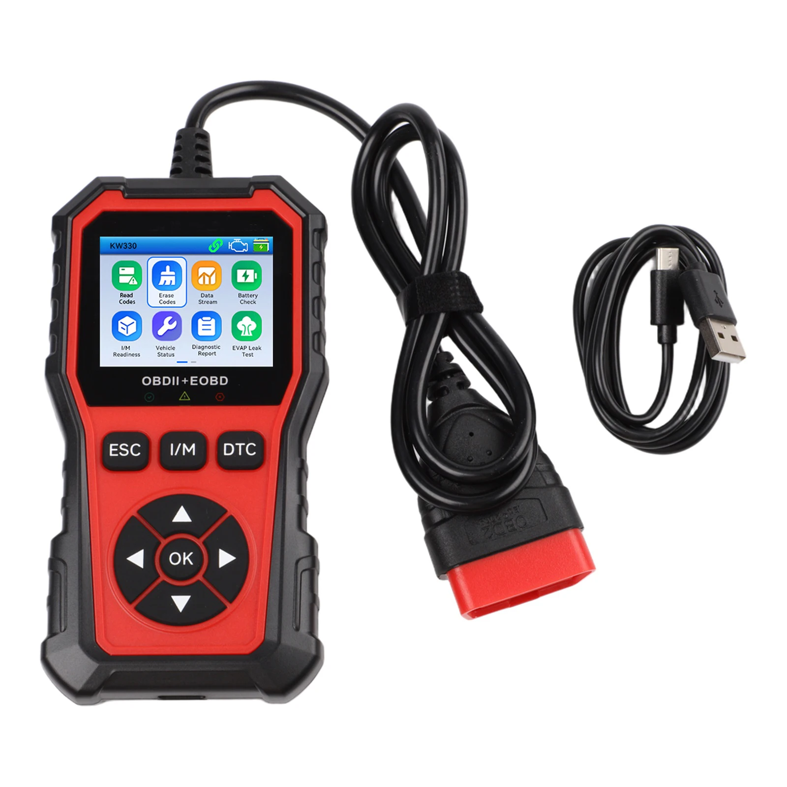 Car for obd2 Scanner KW330 with Real-Time Data Display Battery Waveform Test VIN CIN CVN Readout and One-Click for dtc Clear