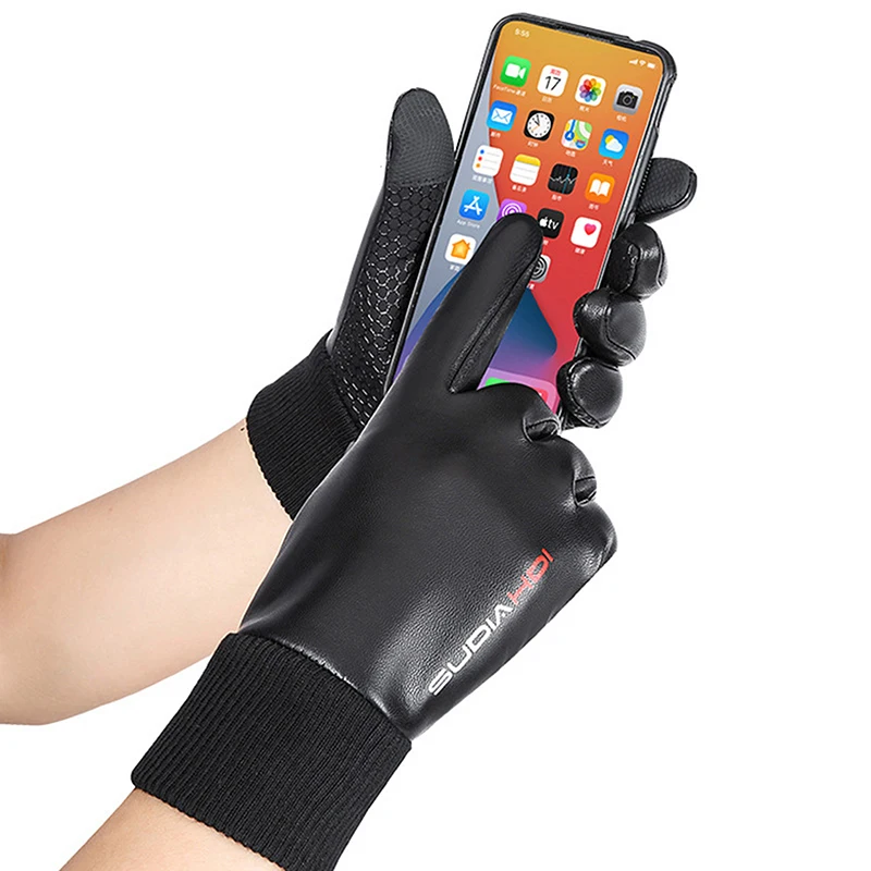 Gants de Moto Imperméables à Rabat à 2 Doigts pour Homme et Femme, Coupe-Vent, en Velours, Protection Chaude, Cuir Pu, dehors, Hiver