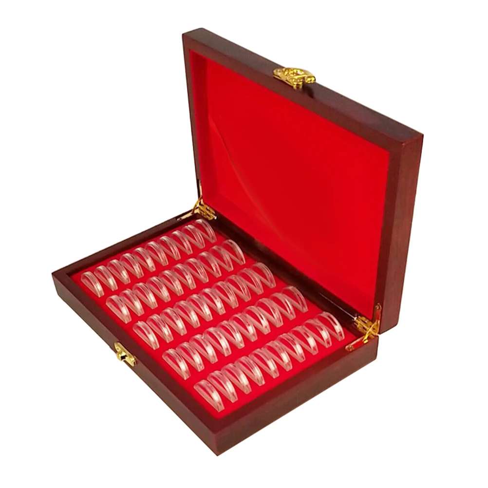 Wooden Box Collection Case Coins Storage Organizer Portable Coin Holder Buckle Wood Coin Container Commemorative Silver