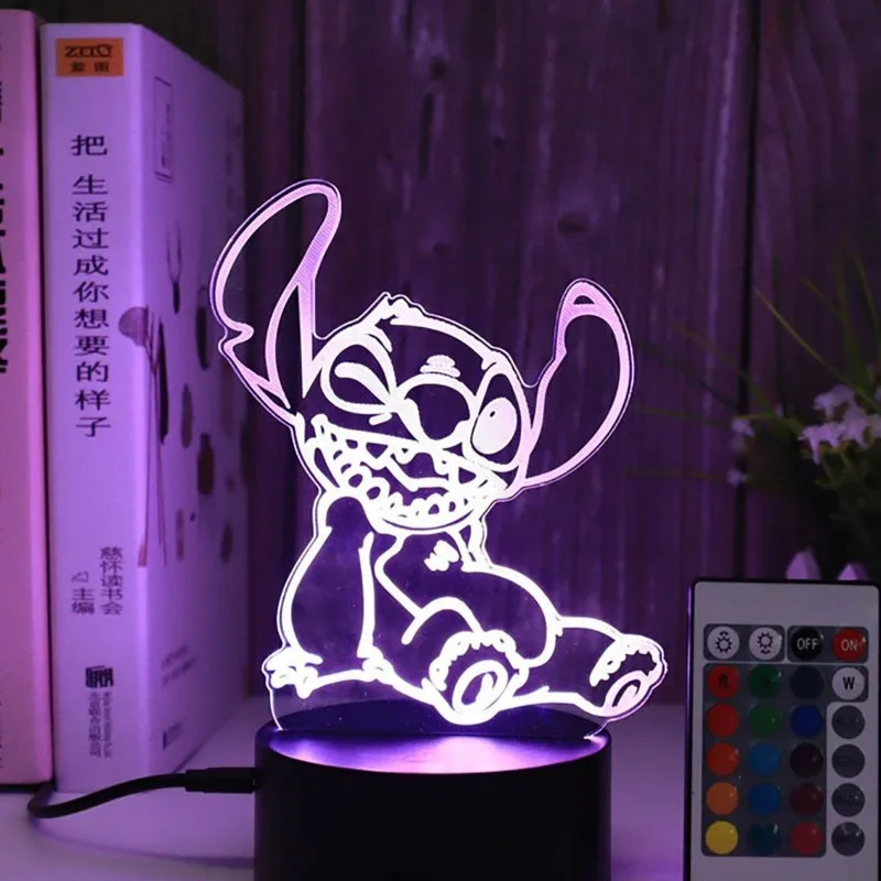 Disney Lilo & Stitch Warm White 3D Night Light Stitch Cartoon Anime Decoration Bedroom LED Light Home Christmas Party Girl Gift