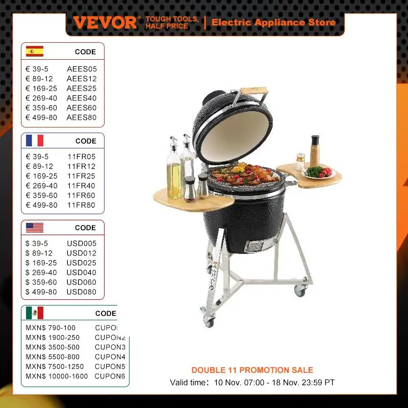 VEVOR 18/24inch Portable Charcoal Grill Propane Gas Grills with Cover and Cart Clay& Stainless Steel BBQ Grillfor Camping Picnic