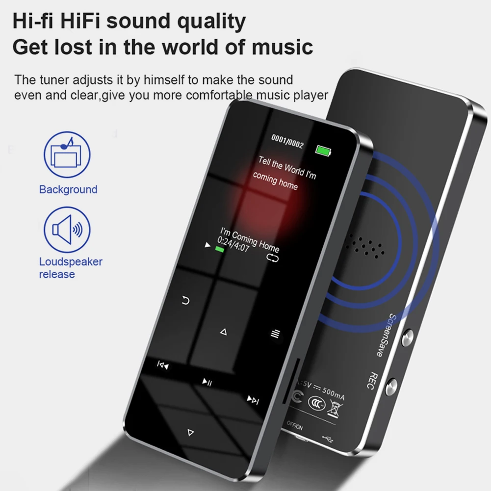 Portable MP3 Player 1.8 Inch Walkman USB 2.0 Bluetooth-compatible 5.0 MP3 MP4 Player with E-book Recording Touch Screen Player