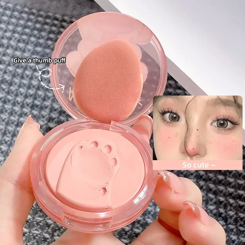 Heallor Schattige Kat Voet Print Blush Met Een Duim Puff Zoete Koreaanse Meisje Wang Make-Up Blusher Langdurige Gezicht Contouring Shadow C