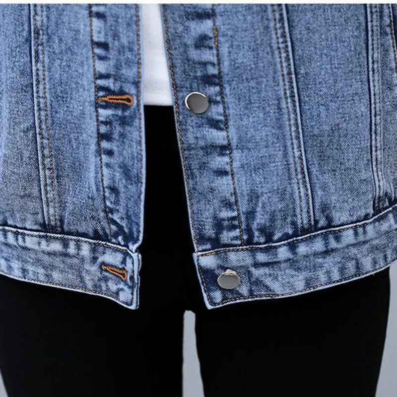 Jaket Jeans biru Korea wanita, atasan kasual Bomber dada tunggal, mantel Denim longgar huruf bordir musim gugur