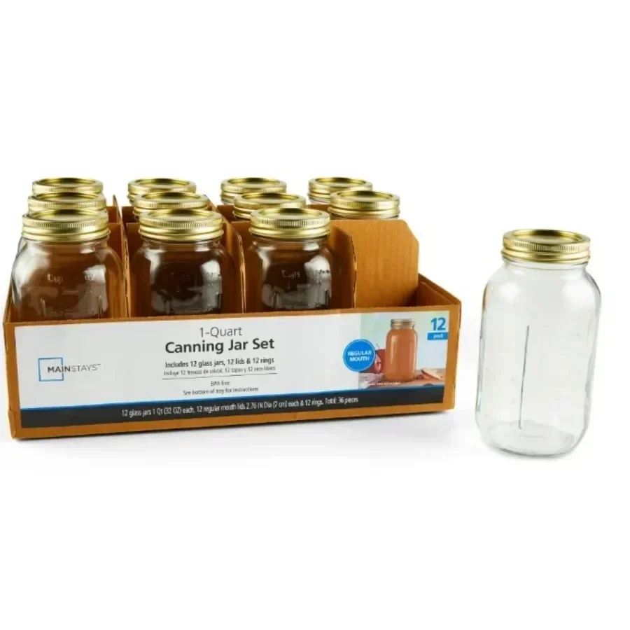 12個入りの大型32オンスのメイソンジャー、レギュラーマウスクォート缶詰ジャーと蓋、ホールフルーツ用のバルクガラスジャー