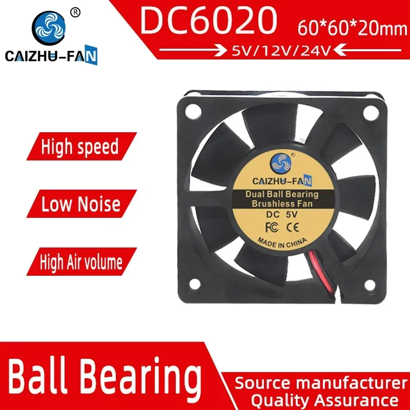 CAIZHU-FAN/ DC5V12V24V 60mm 6020 Fan 60x60x20mm 6cm Sleeve/Dual Ball Bearing Cooling Cooler Fan Computer 3D Printer Cooling Fan