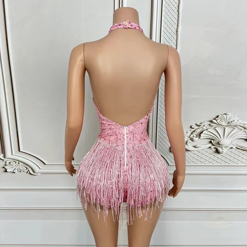 Kombinezon Klubowy Karnawałowy Różowy Perłowy Body Damskie Sexy Gogo Tancerka Klub Nocny Bar Impreza Rave Odzież Klubowa Stroje Burning Man