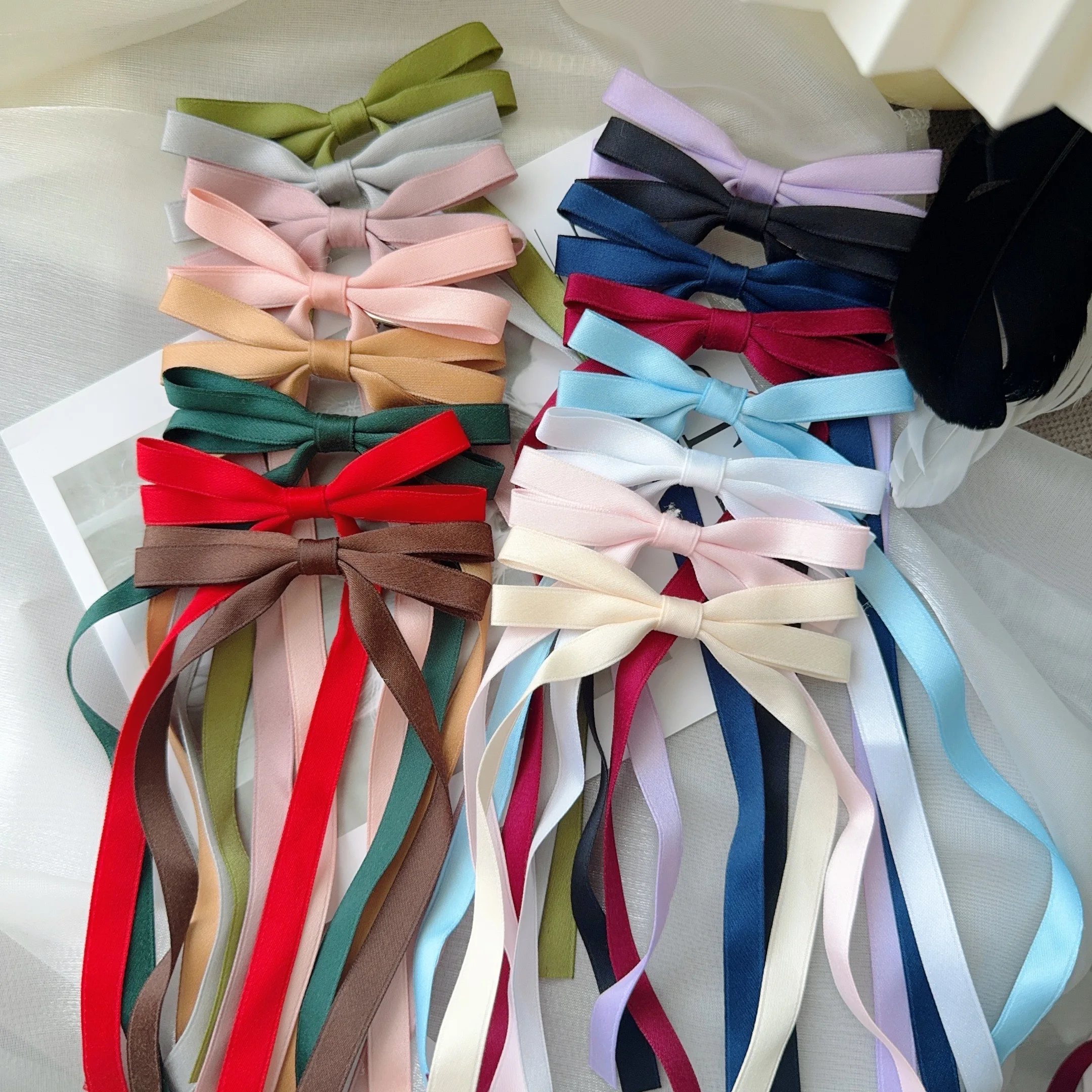 2/4pcs New Cute Ribbon Bow Headband Long Tassel Hair Clip Women\'s Hair Accessories Girls Party Headwear Side Clips Wholesale