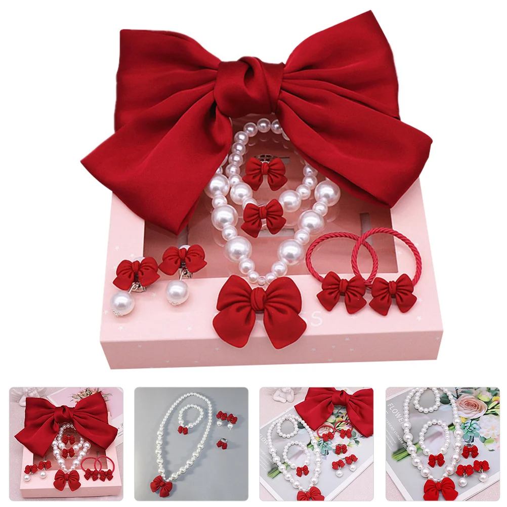 

Children Accessories Pearl Resin Necklace Bracelet Earring Hair Clip Set Girls Birthday Party Favor Jewelry Kits