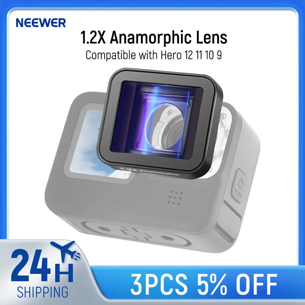 NEEWER 1.2X Anamorphic Lens Compatible with Hero 12 11 10 9 Widescreen Cinematic Effect with Blue Flare Anti Reflection Lens