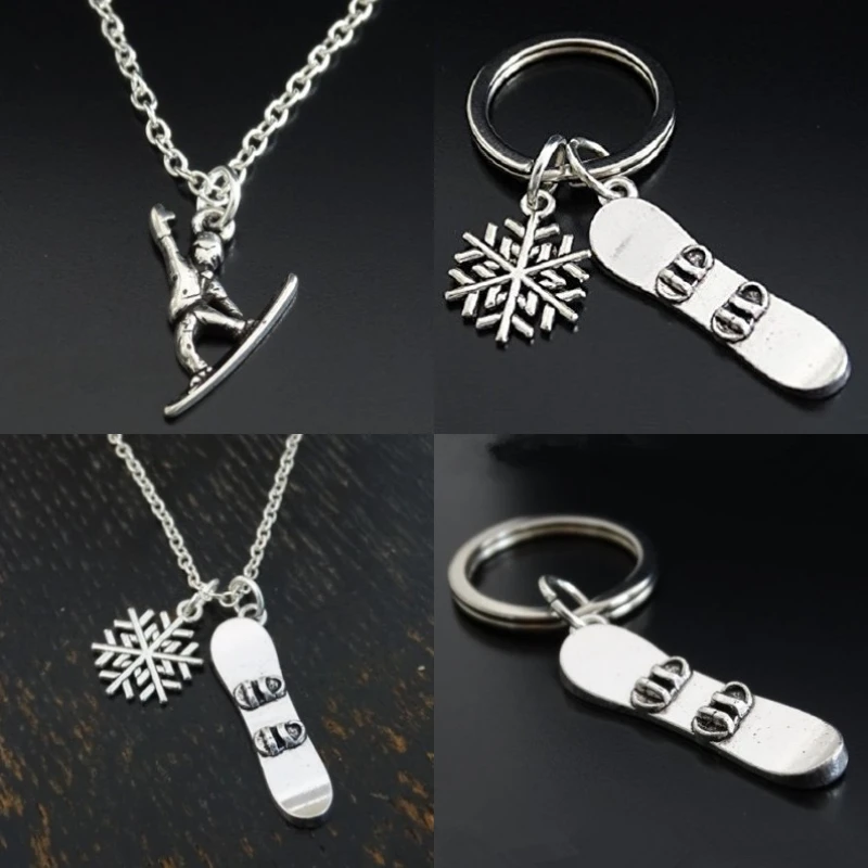 Ski Snow Sports Snowboarder skateboard Snowflake Winter Key Chain Keyring Charm Creative Women Jewelry Accessories Pendant Gifts