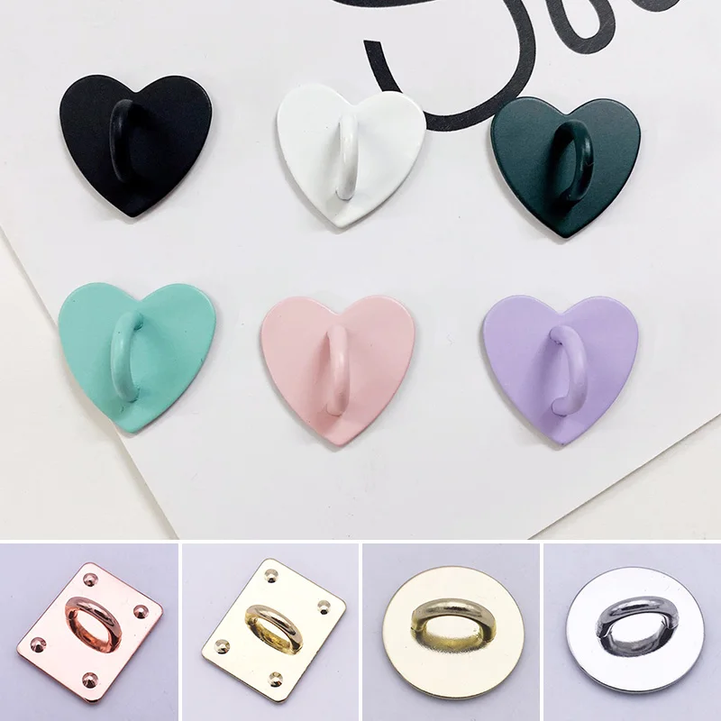 Self Adhesive Metal Heart Phone Charm Holder Mobile Phone Case Finger Ring Stand Hooks Buckle Charms Clasp Accessories