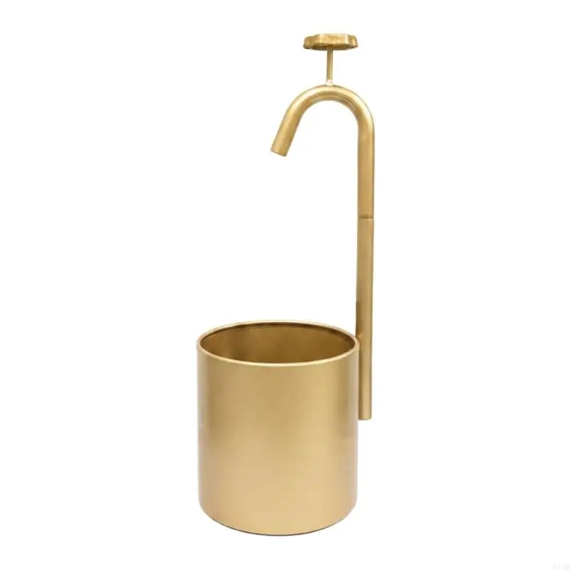 Gold Iron Flower Pot with Faucet Accent, Indoor Metal Pot, Decorative Indoor Flower Pot for Desk, Window, Shelf, and 37JD