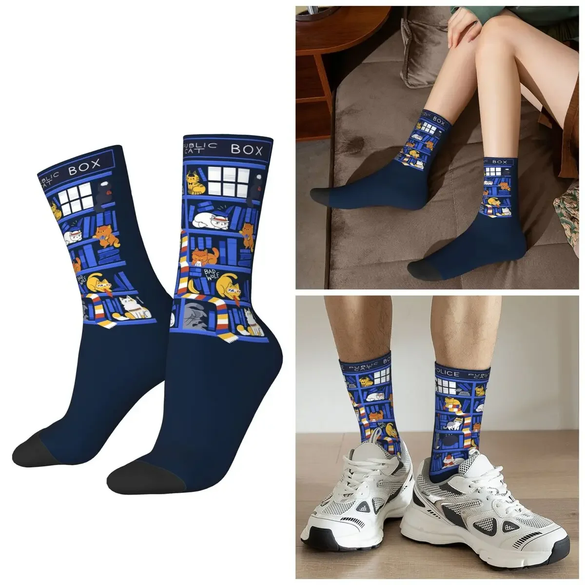 

All Seasons Library Box Who Socks Harajuku Crew Socks Hip Hop Stockings for Men Women Valentine's Day Gifts