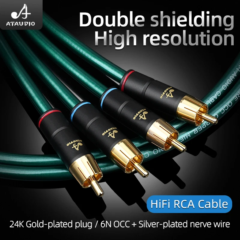 Jedna para ATAUDIO HIFi kabel RCA wysokiej jakości OCC i posrebrzany rdzeń z włókna węglowego wtyczka RCA kabel kabel RCA