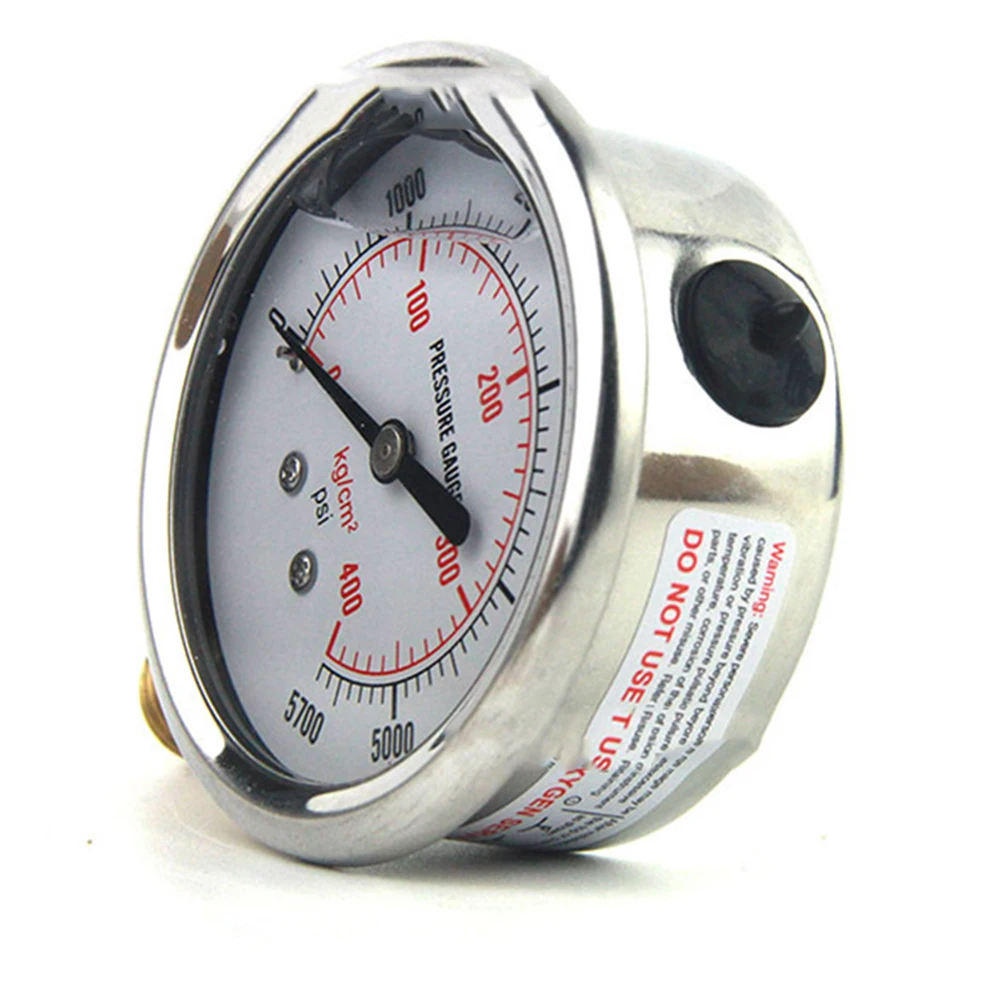 Stainless Steel Pressure Gauge 1/4 Inch 0-5000Psi/0-400 Kgcm² Dual Pressure Scales IP67 Waterproof Hydraulic Oil Pressure Gauge