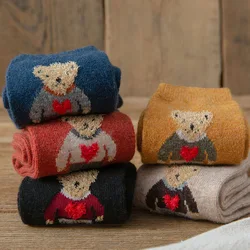 Cartoon Bear Socks Women Autumn Winter Thick Warm Socks Korean Cute Kawaii Harajuku Designer Fashion Socks Women