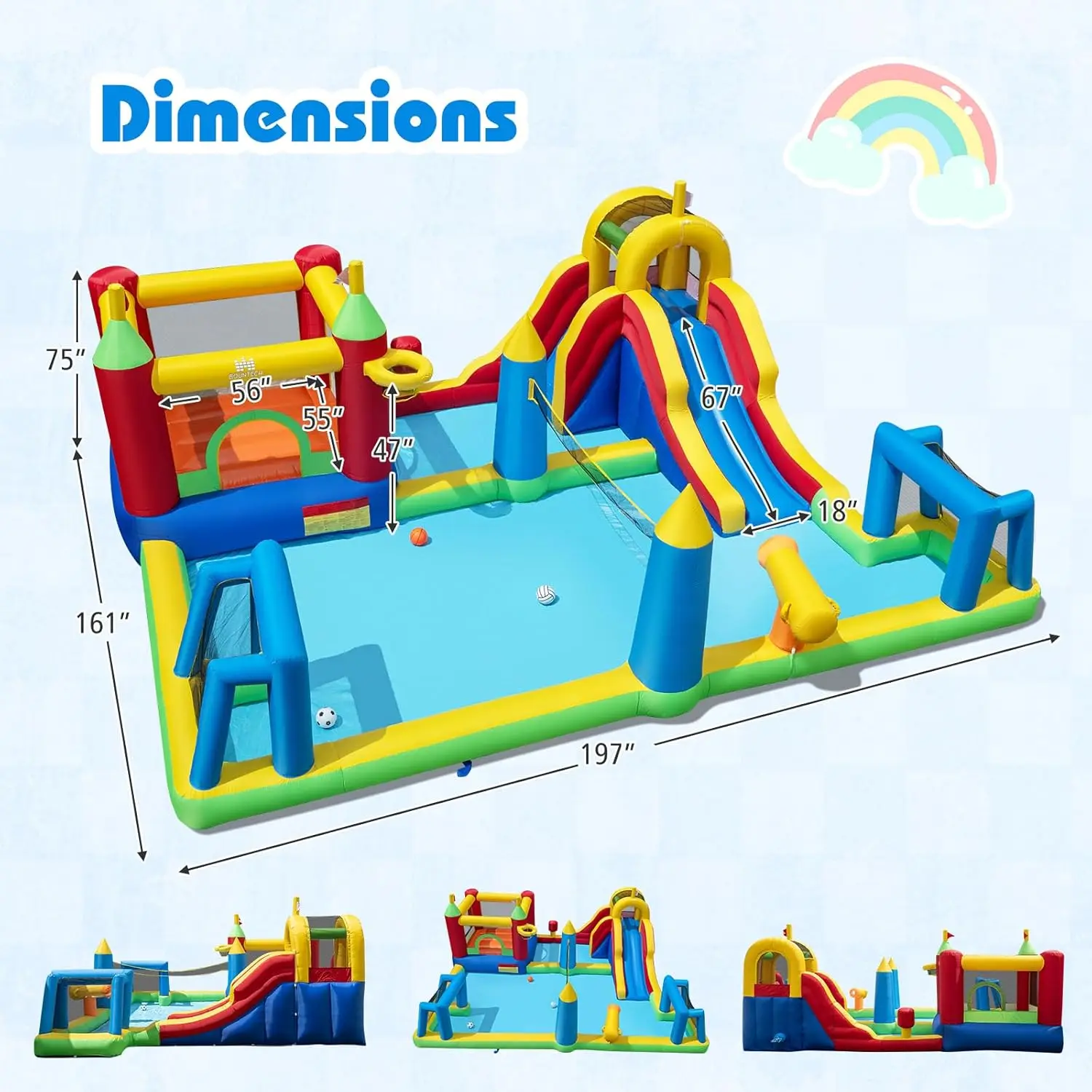 9-in-1 Inflatable Water Slide Park, Bounce House with Basketball Hoop, Football Goals, Volleyball, Blow Up Water Slides for Kids Ages 3-12, Indoor Outdoor Backyard Fun view 4