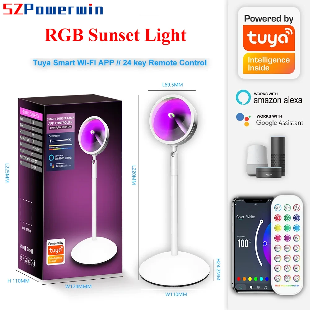 Powerwin RGB Sunset Lamp For Tuya APP Wifi Bluetooth Livestream Vlog Atmostphere Photography Light  Smart Rainbow Remote Control