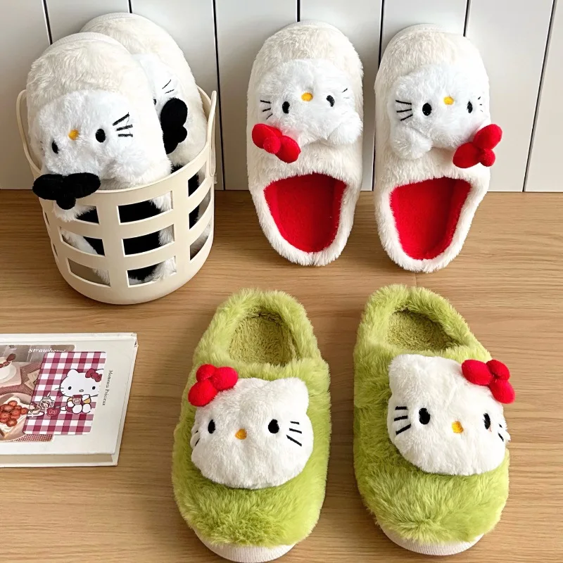 Sanrio Plush Slippers Hello Kitty Kawaii Cute Student Autumn Winter Bedroom Soft Padded Plush Bedroom Aldult Shoes Girls Xmas