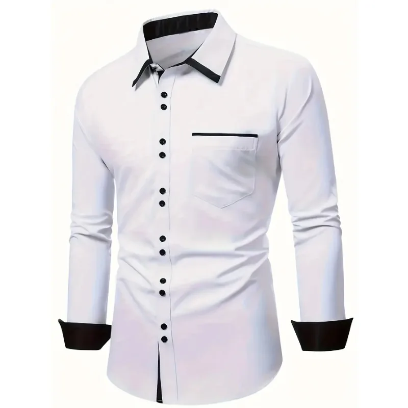 

FGKKS Men White Shirt Brand New Men's Fashion Patchwork Long Sleeve Elastic Shirt Four Season Male Casual Shirts