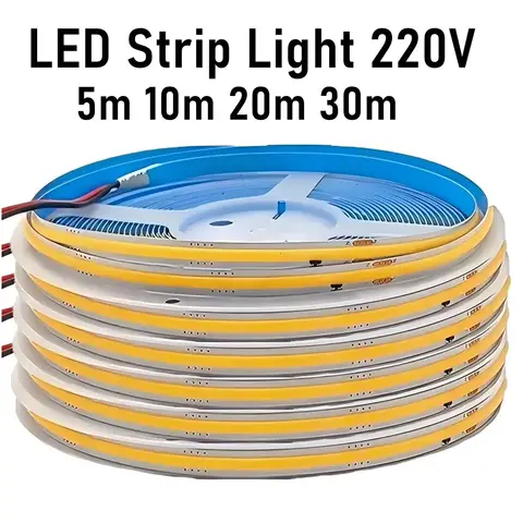5m 10m 20m 30m COB LED Strip Light 220V Flex Tape Lamp with IC Chip High Bright 240 LEDs Linear Lighting RA90 Warm Natural White