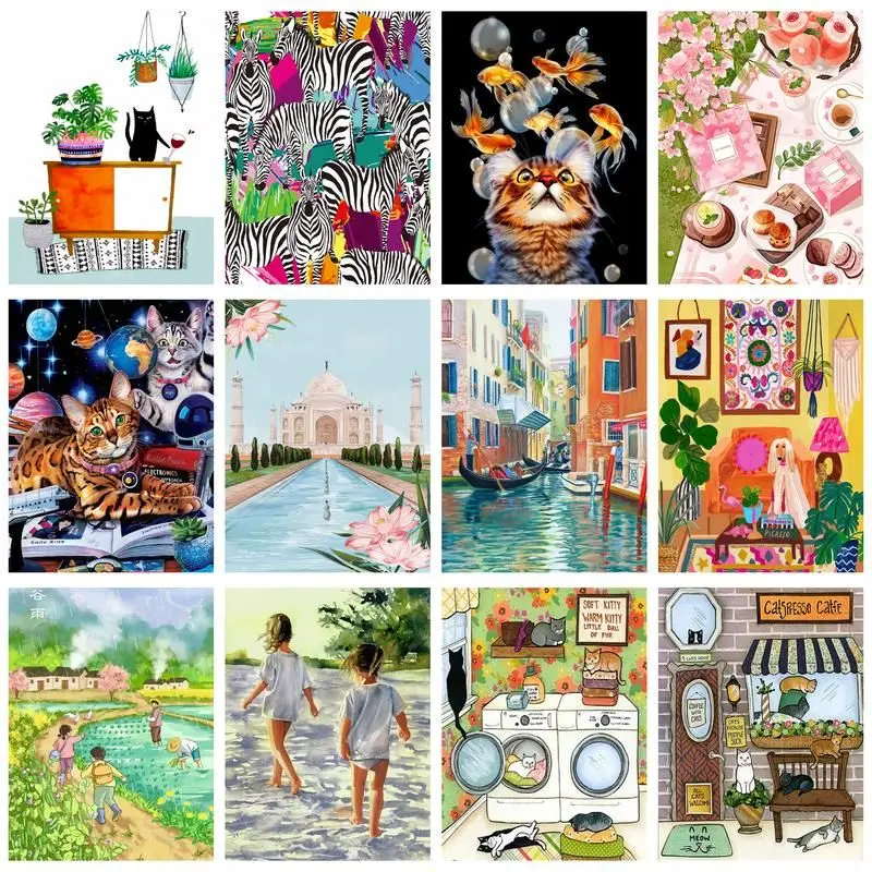 

CHENISTORY Pictures By Number Illustration Landscape Kits Painting By Numbers Hand Painted Paintings Drawing On Canvas Home Dec