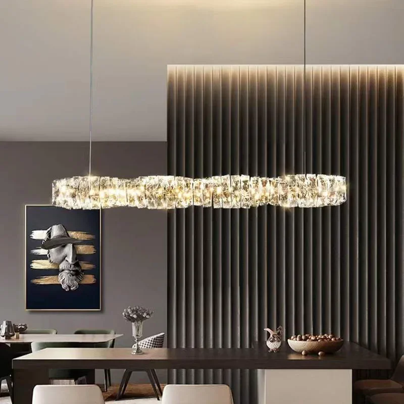 Modern Led Chandelier For Dining Room Straight Stick Design Home Decor Hanging Lamp Gold/Chrome Crystal Lighting Kitchen Lustre