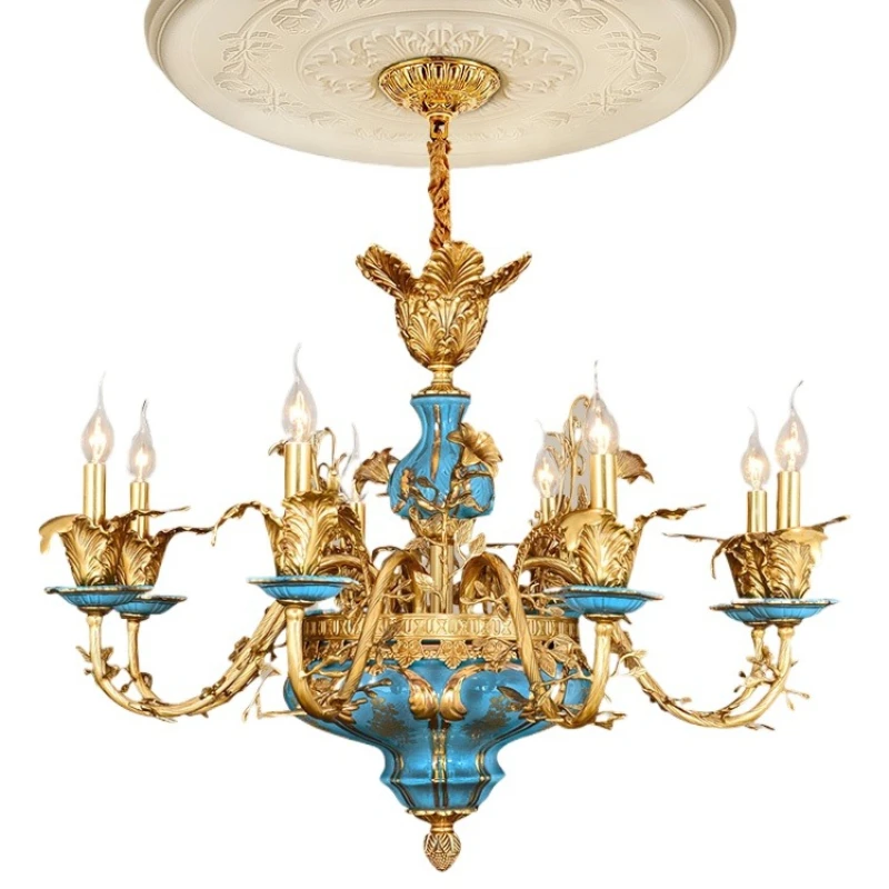 

French ceramic chandelier, creative lighting for the bedroom decoration of the elderly room, all copper lighting