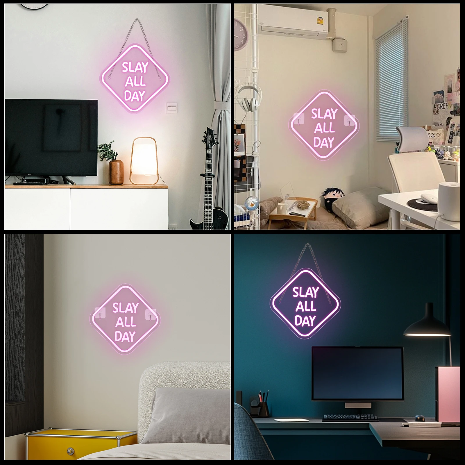 Slay All Day Neon Sign Pink Led Neon Light For Wall Decor LED Neon Light Aesthetic Light Sign Bedroom Room Dorm Party Y2K Gift