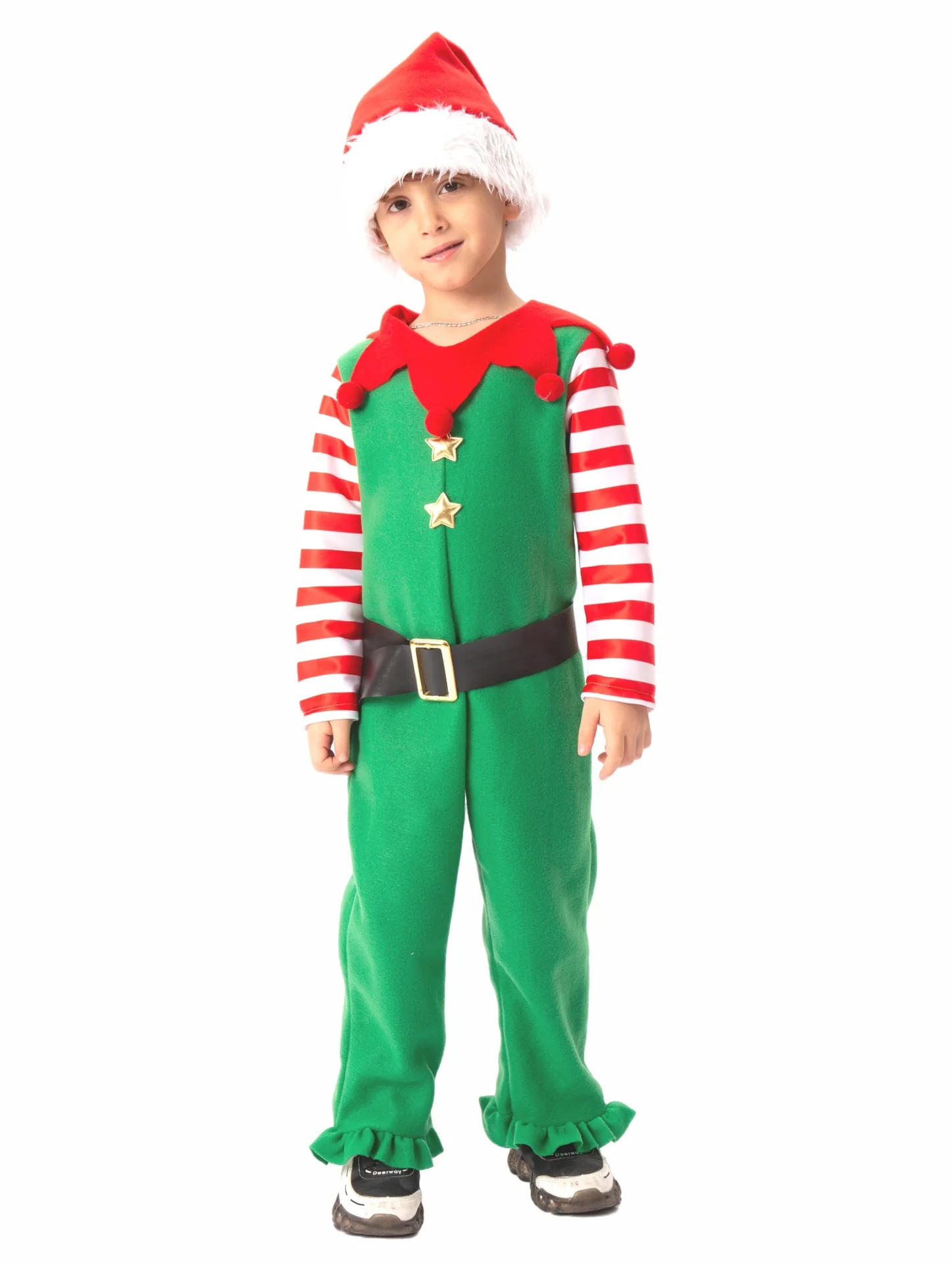 Jongen Kerst Fee Winter Kerst Kerstman Claus Cosplay Rode En Witte Strepen Kostuum Meisje Elf