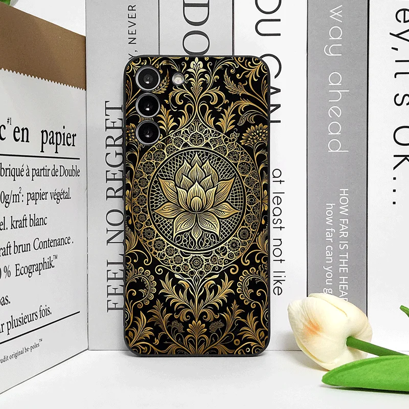 Custodia per telefono con motivo floreale in rilievo vintage dorato astratto per Samsung Galaxy S25 S24 + S23 Ultra S22 Plus S21 FE M53 Cover morbide