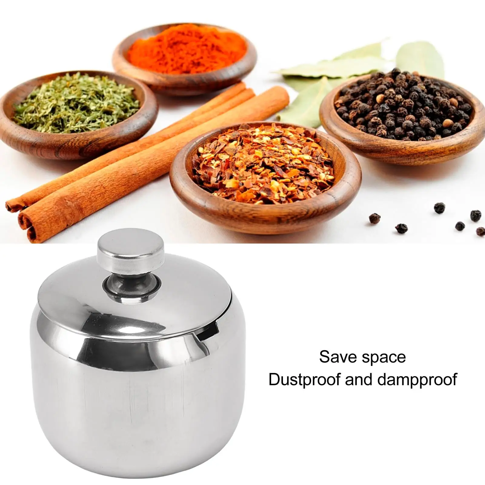 حاوية توابل من الفولاذ المقاوم للصدأ، وعاء تخزين المطبخ المقاوم للغبار والتآكل مع غطاء للاستخدام في الحفلات #6