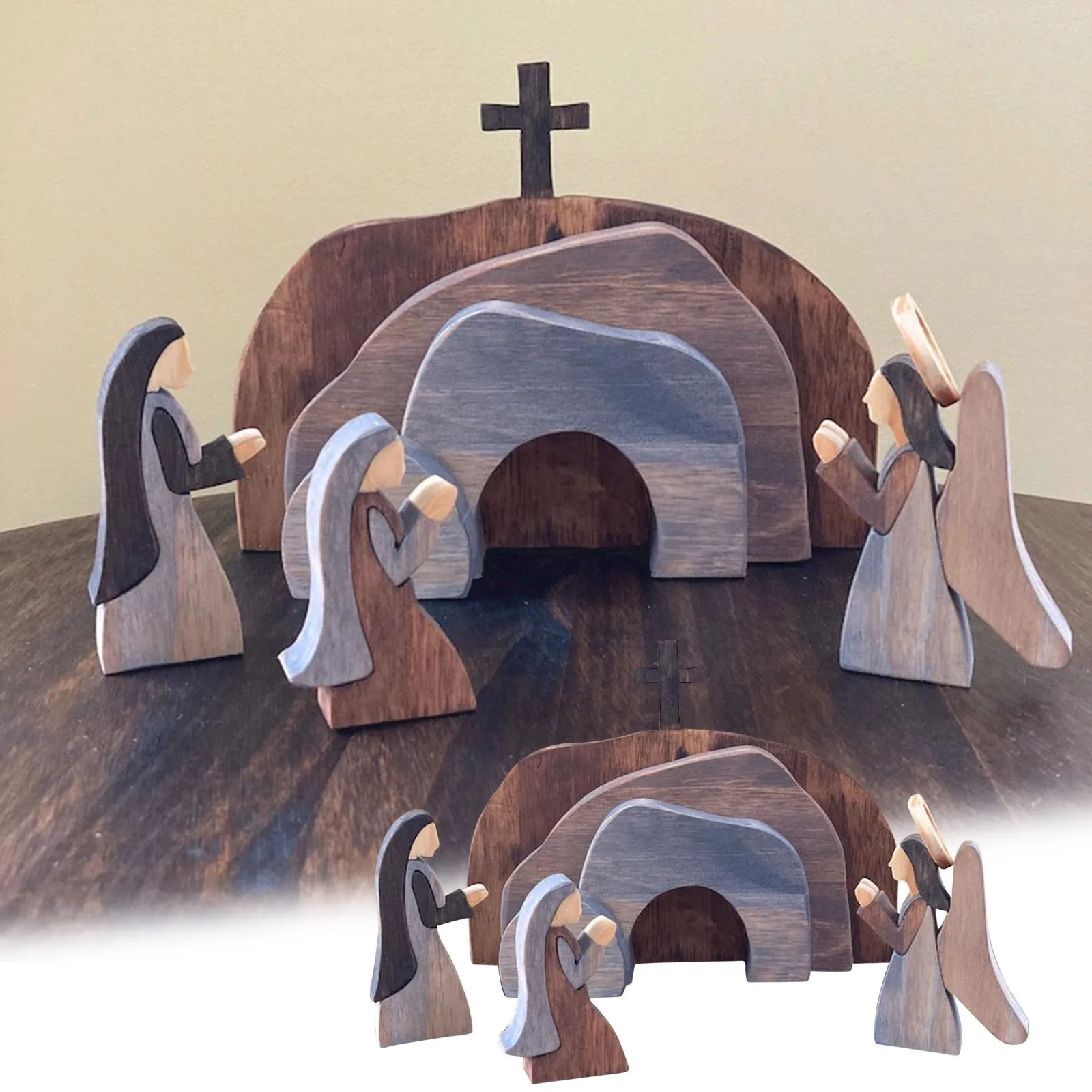 Ornement en bois, scène de la résurrection de Jésus, décoration de maison en bois, cadeaux de fête pour les amis, décorations de bureau