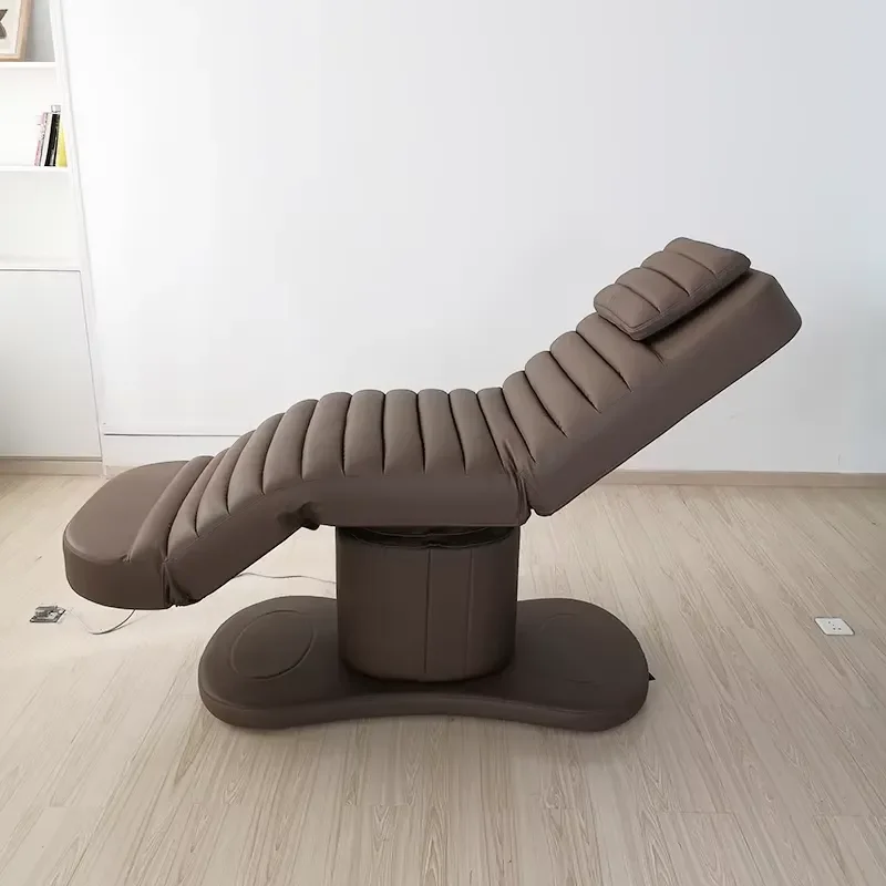 Brown Three Motor Electric Beauty Bed Height Adjustable Modern Salon Massage Bed Memory Foam PU Leather for Medical Spa CE