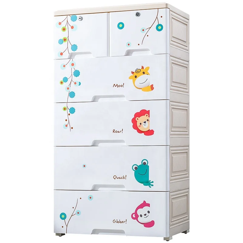 Storage Cupboard Cabinet Mulit-layer Colorful Cartoon Storage Drawers Living Room Iron Injection Plastic Polyester Rectangle GY