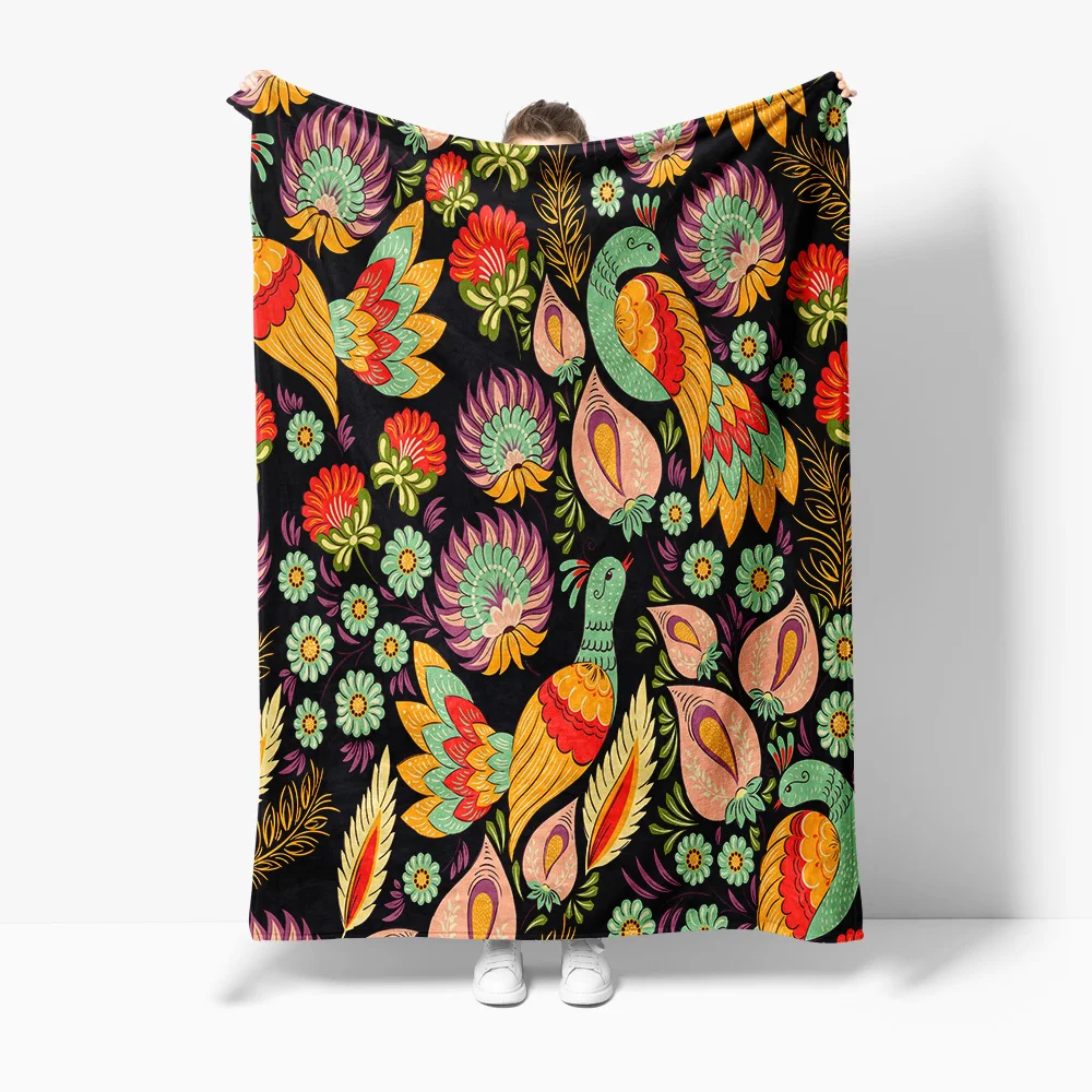

Vibrant Peacock Feather Floral Print Blanket Soft Warm Throw Bed Sofa Cushion Cover Decorative Gift