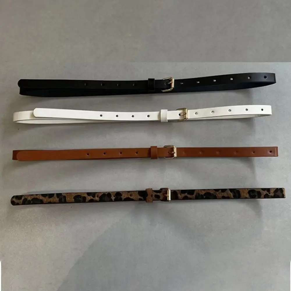Metal Buckle Leopard Pattern Belt PU Leather Slim Side Thin Waist Belt Jeans Decor All-match Dress Decoration Ladies/Girls