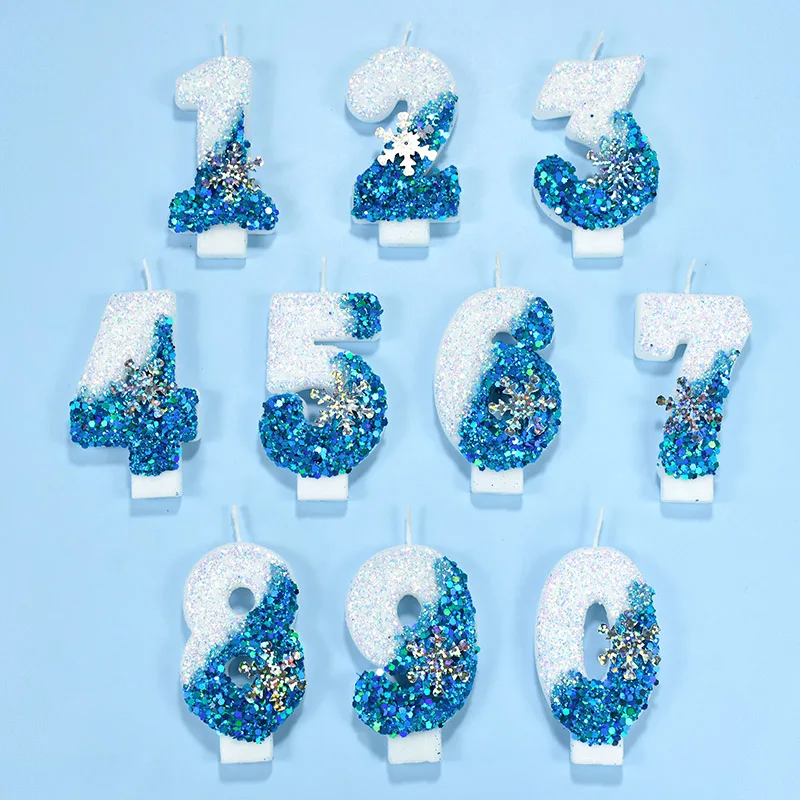 1pc Frozen Birthday Digital Candle Glitter Christmas Snowflake Number Cake Topper Princess Birthday Party Cake Decor Baby Shower