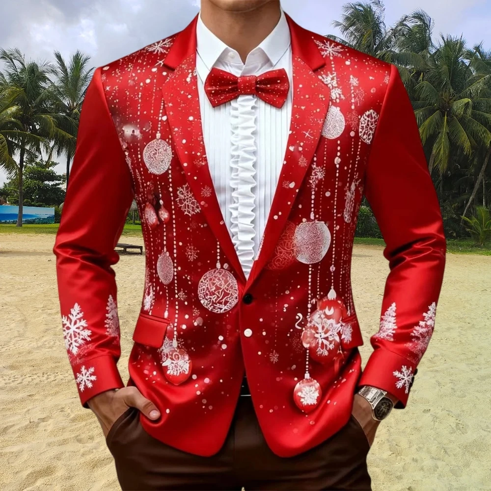 2026 New Christmas Men's Snowflake Tie Print Shirt Button Long Sleeve Festival Autumn and Winter Lapel Shirt Fast Shipping