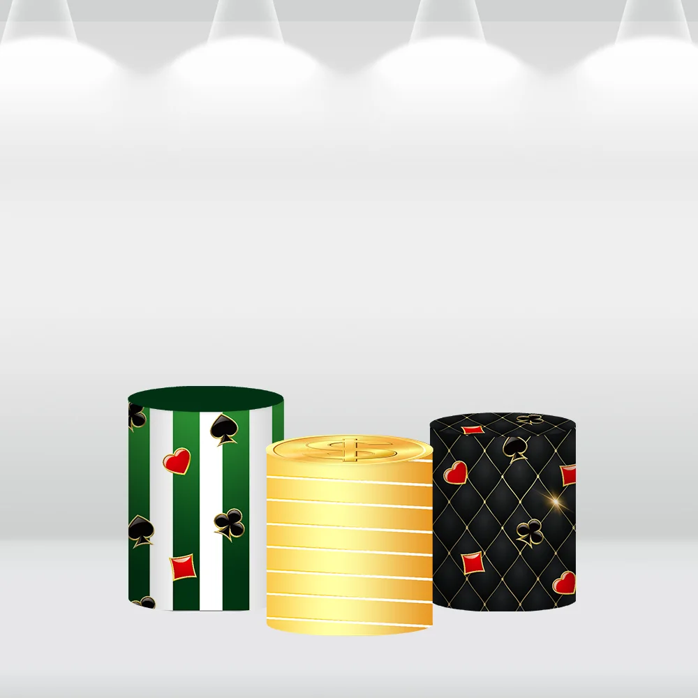 카지노 파티 장식 소년 생일 파티 원형 배경 커버, 라스베가스 나이트 포커 테마 원형 배경 케이크 테이블 배너