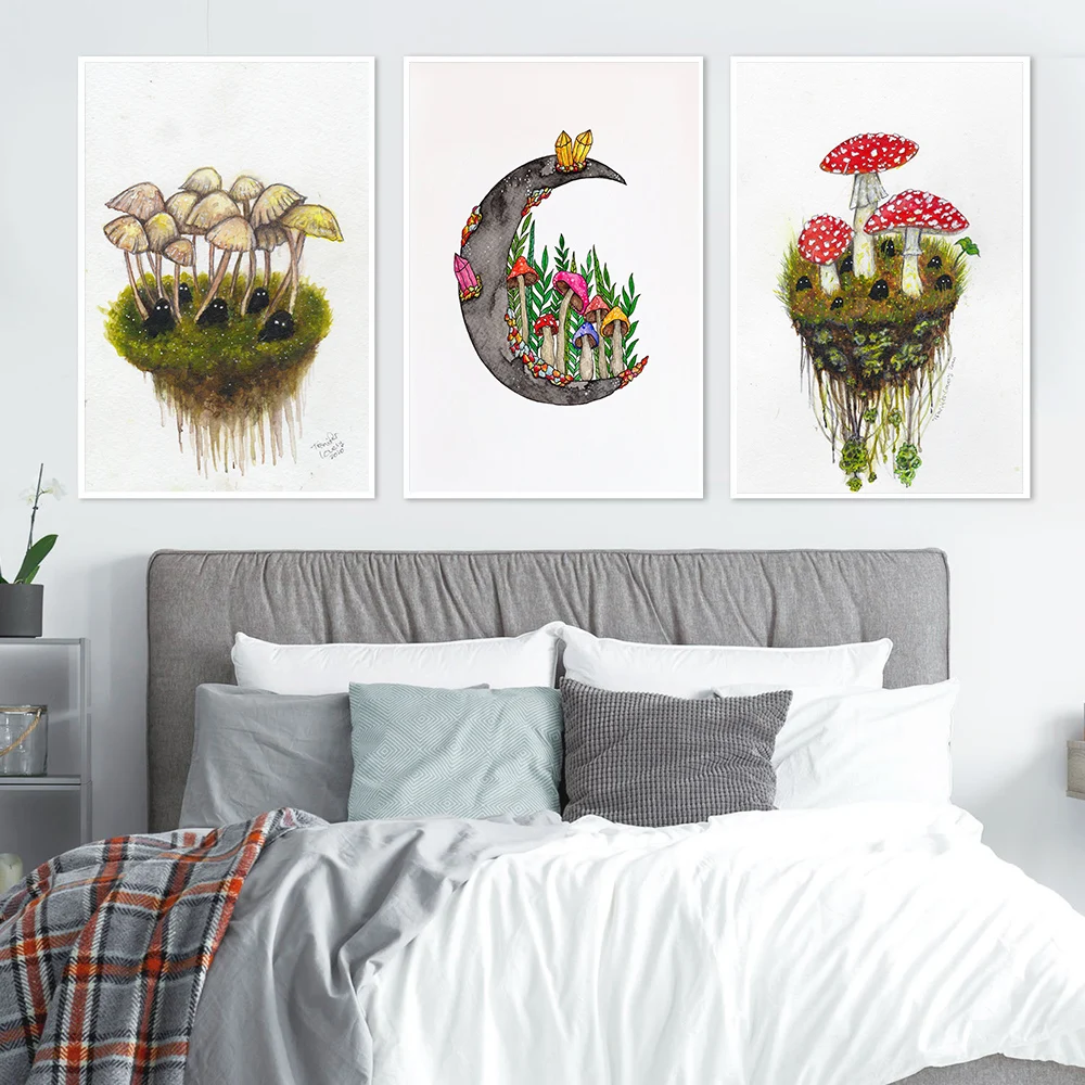 Mushroom Spirits Posters and Prints Nature Forest Watercolor Canvas Painting Witch Wall Pictures for Living Room Home Decor