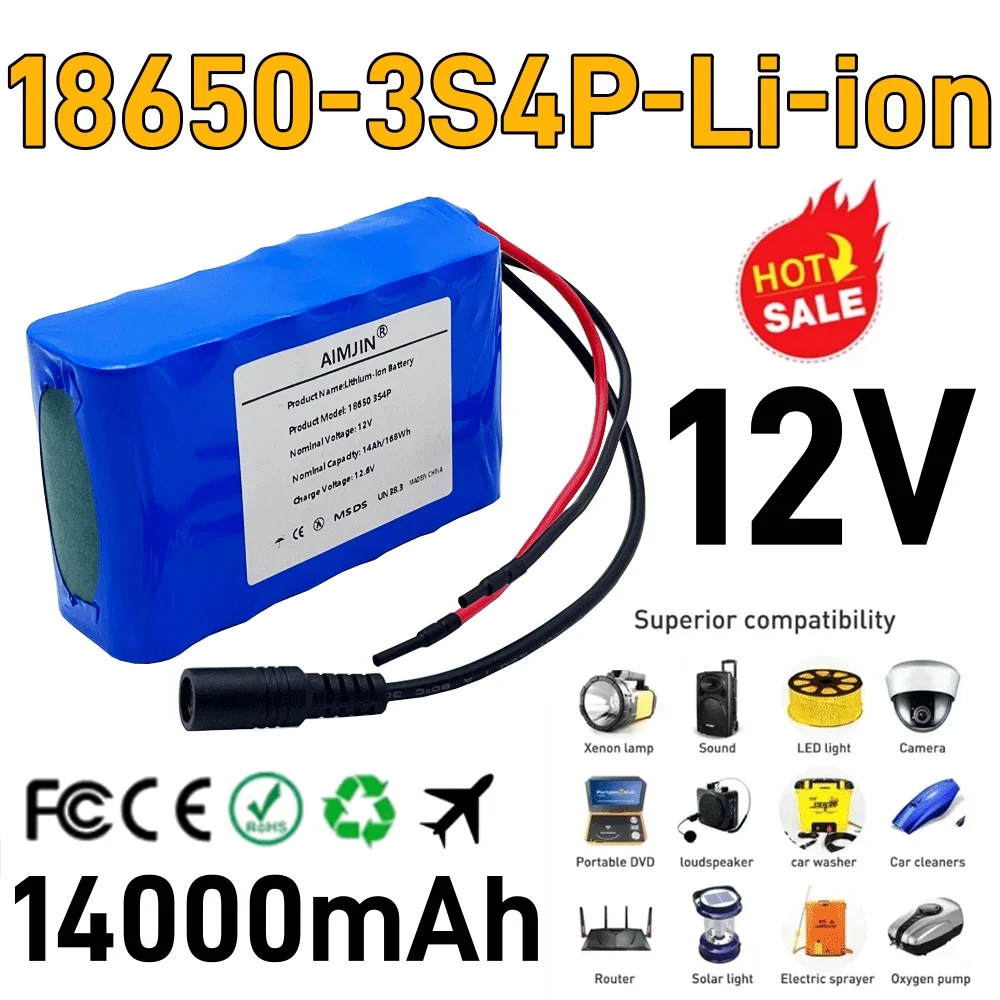 

3s4p 12V 14Ah battery pack 18650 lithium ion 12V 14000mAh DC12.6V super large capacity rechargeable battery with BMS + charger
