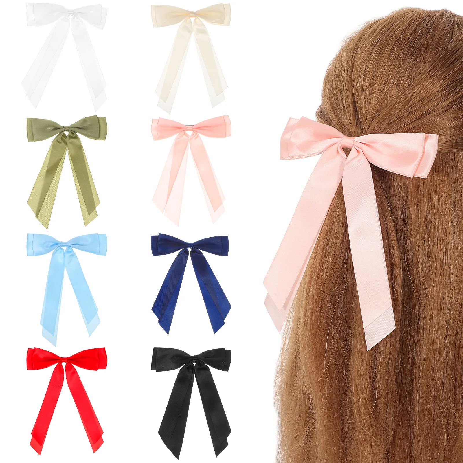 Bow Clips For Women Sturdy Polyester Bows Accessories Long Tail Ribbon Bows Secure Hold All Day Multi Color Teen Hair
