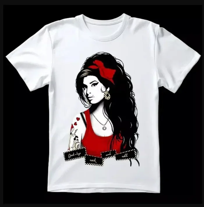 

Amy Winehouse t shirt T-Shirt Men's Large Black Crew Neck Short Sve Cotton vintage oversized