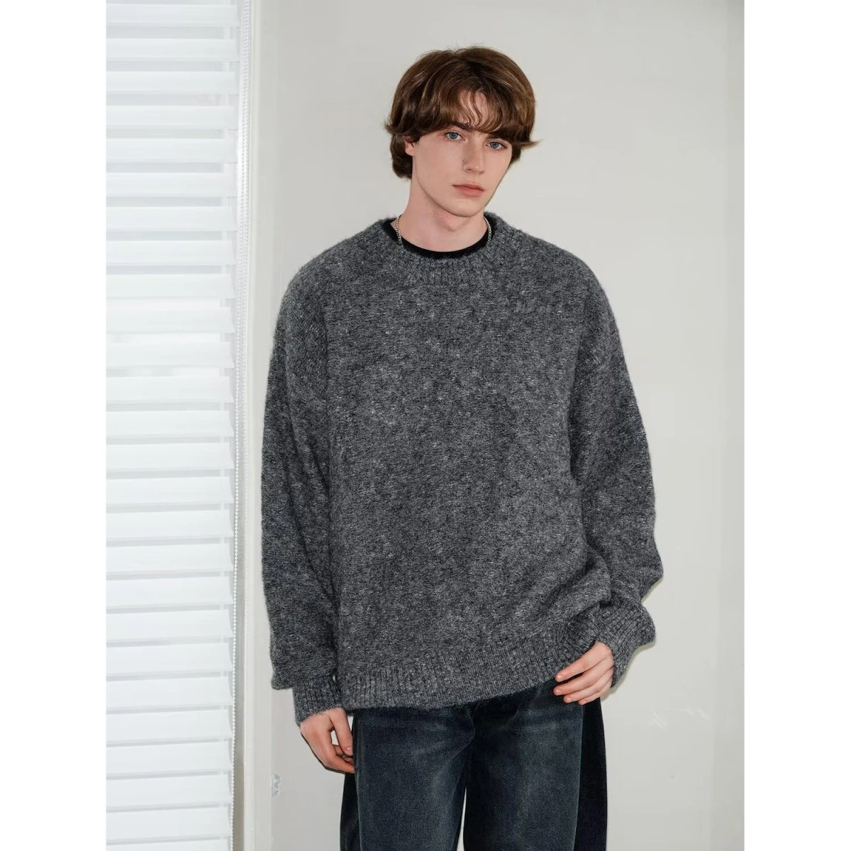 

Свободный мужской вязаный свитер Mouton Sle круглый Ne пуловер Lazy Faion корейский тренд осень зима полиэфирное волокно длинный све