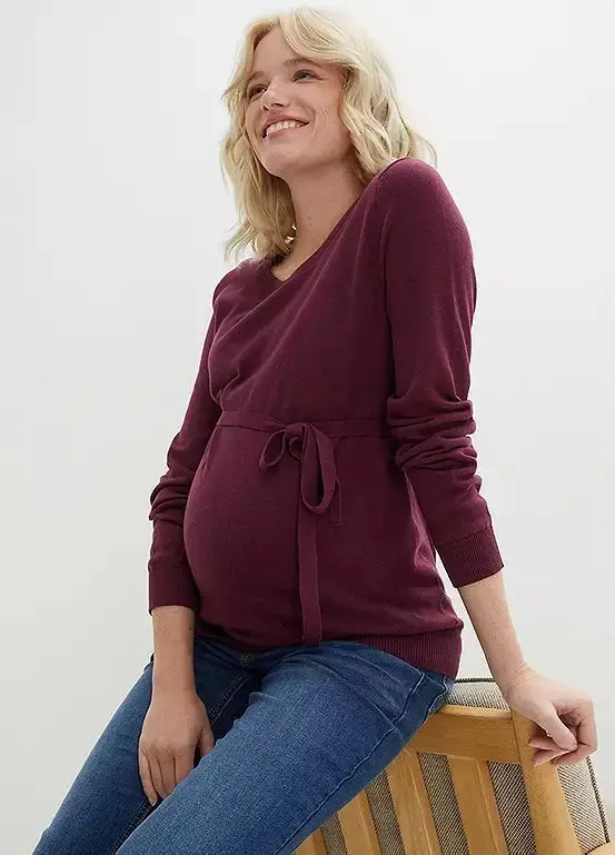 American Fashion Knitted Maternity Sweaters Elegant A Line Ties Waist Slim Fit for Pregnant Women Autumn Pregnancy Loose Tops